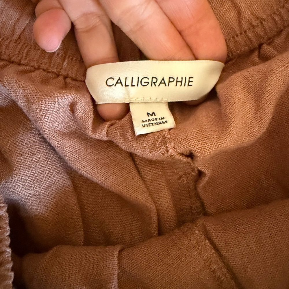 Calligraphie women’s linen blend Brown wide leg Pants - Picture 3 of 7